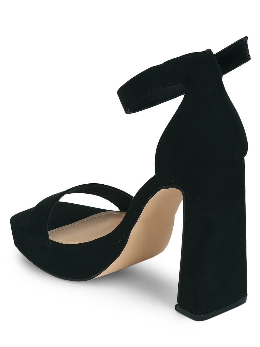 Black Block Heel Buckled Sandals