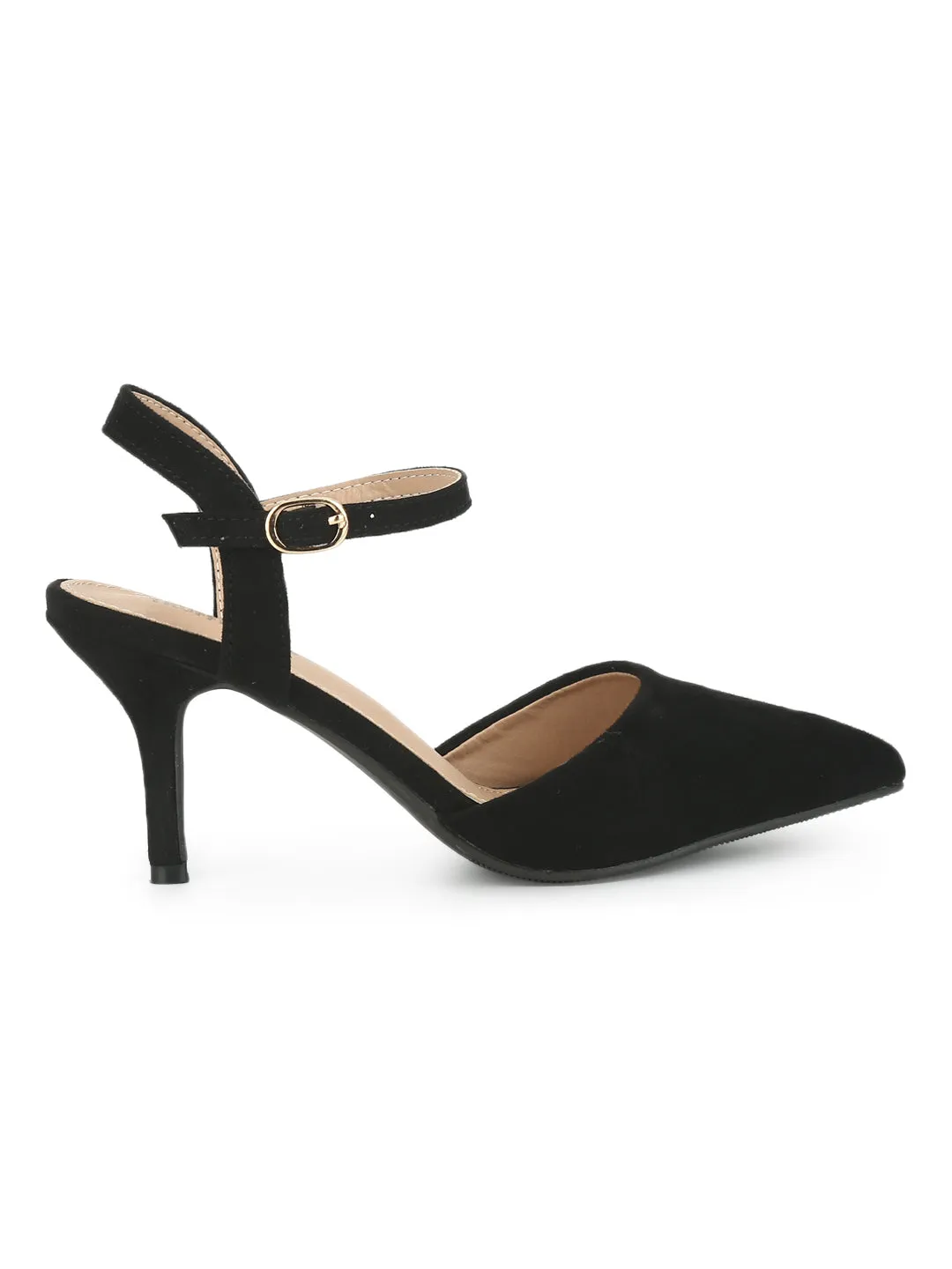 Black Cone Pump Ankle Strap Stiletto Heels