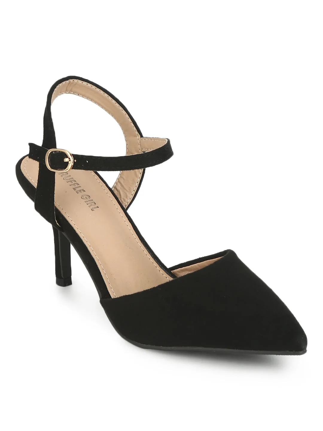 Black Cone Pump Ankle Strap Stiletto Heels