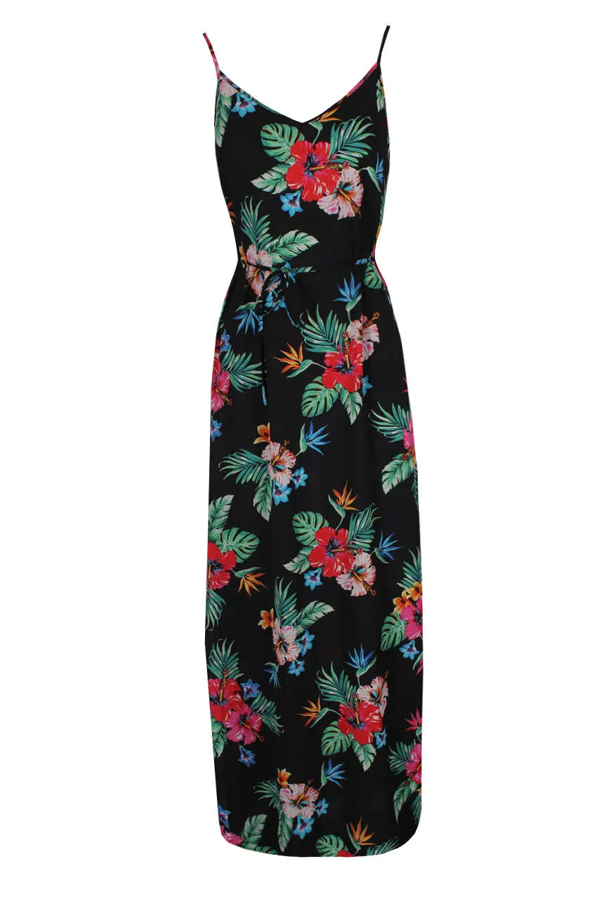 Black Floral Spaghetti Strap Maxi Dress