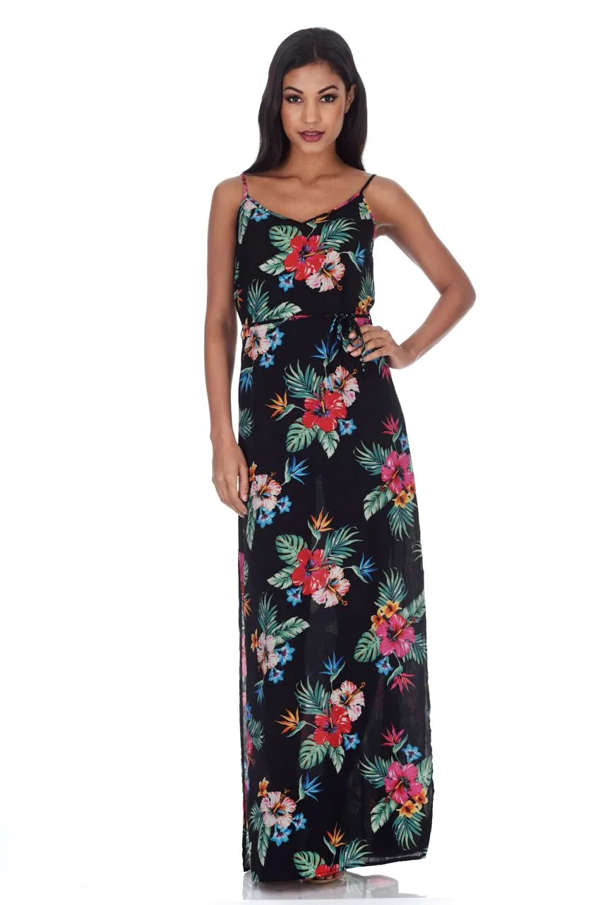 Black Floral Spaghetti Strap Maxi Dress