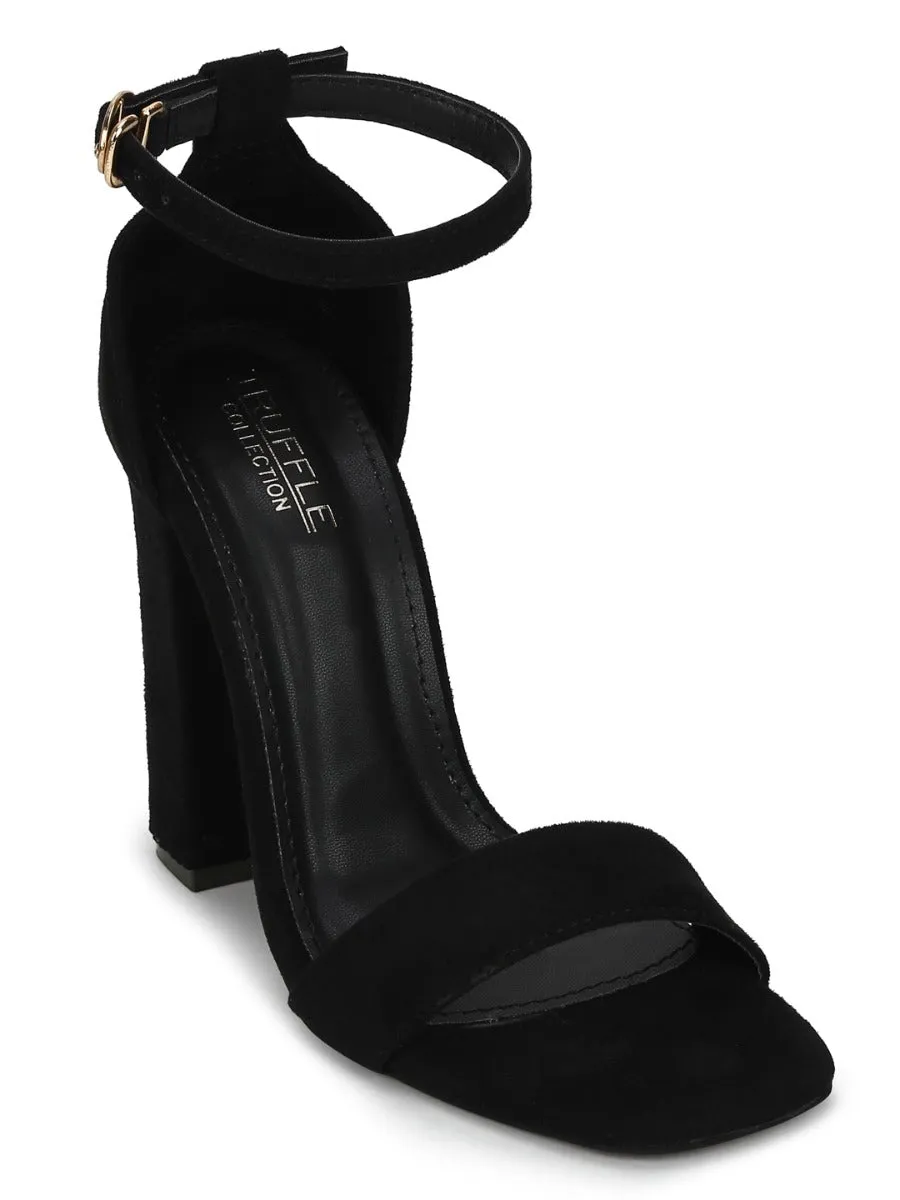 Black Micro Block Heel Sandals