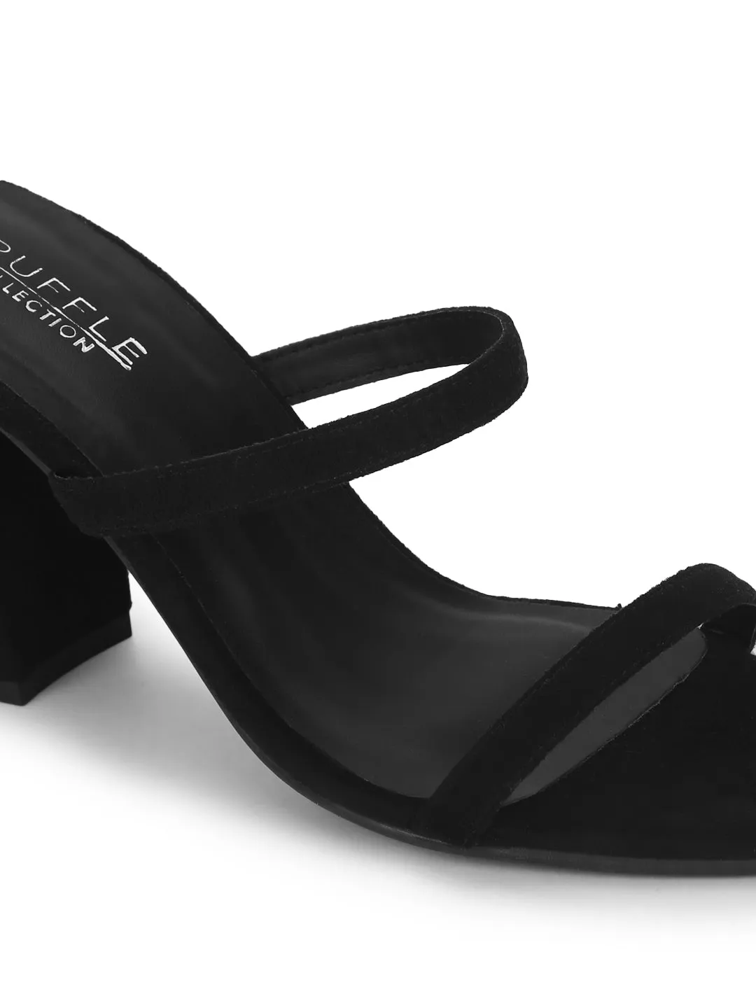 Black Micro Block Heel Slip On Mules