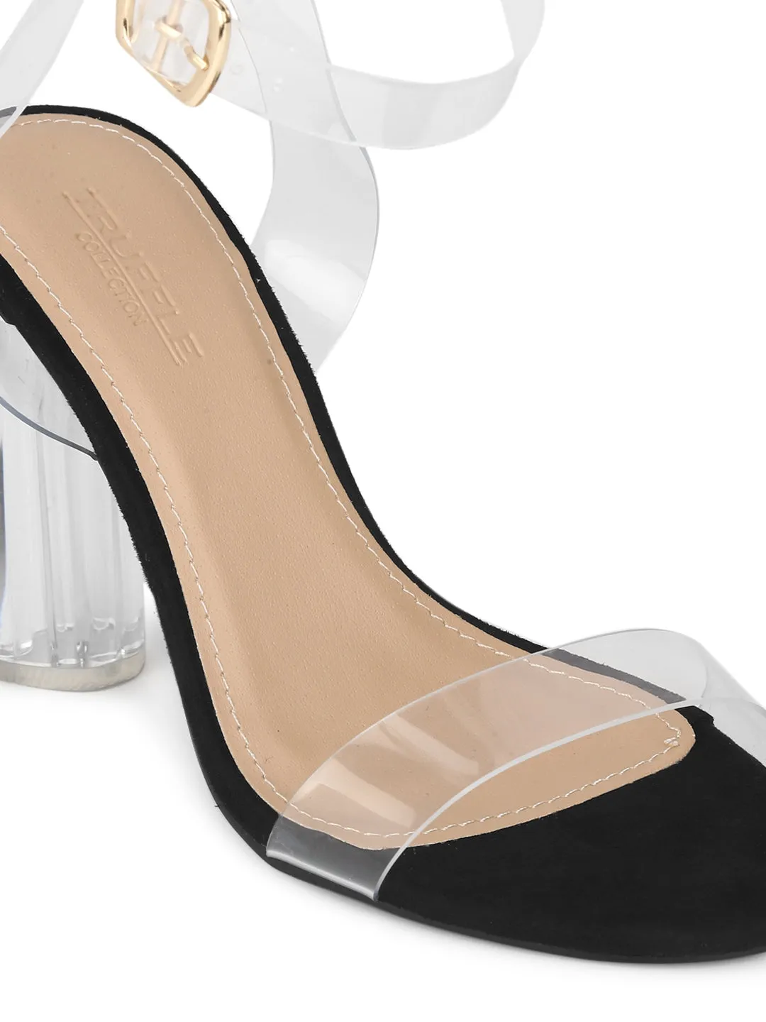 Black Micro Clear Block Heels