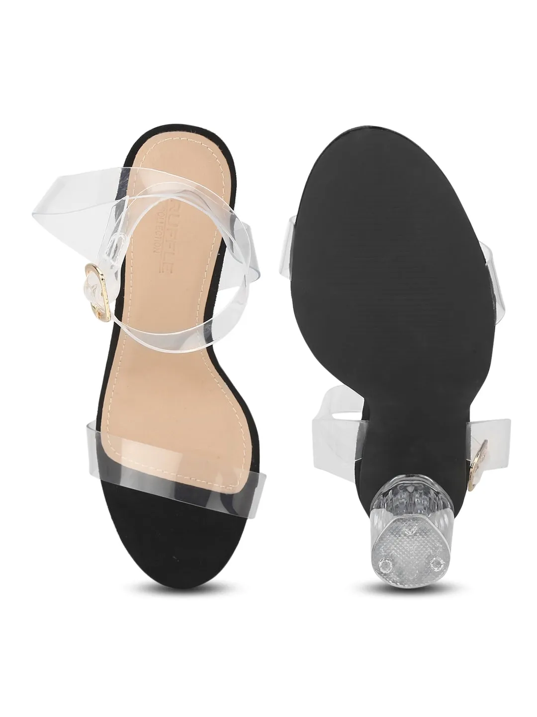 Black Micro Clear Block Heels