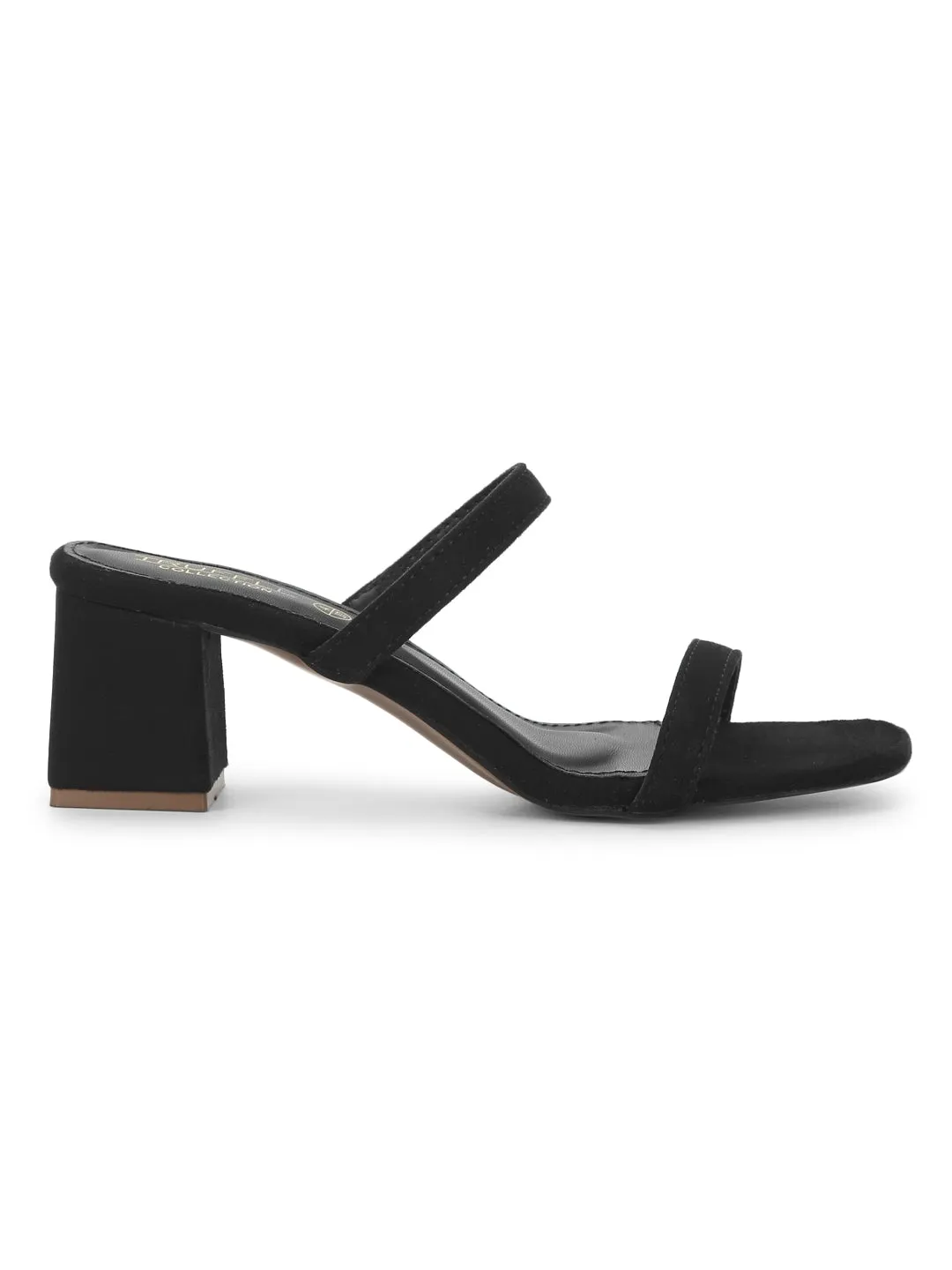 Black Micro Low Block Heel Mules