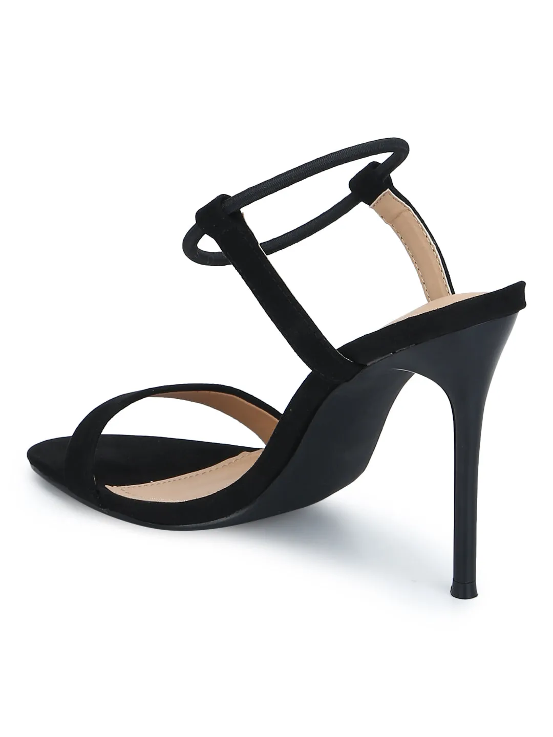 Black Micro Round Ankle Strap Stilettos