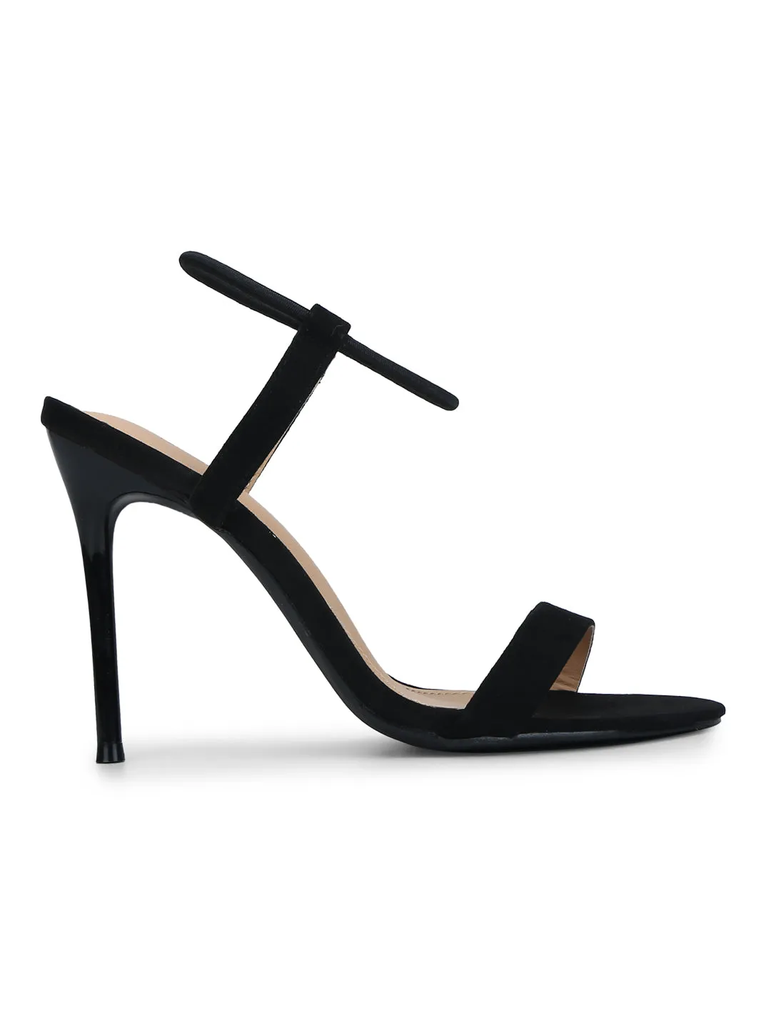 Black Micro Round Ankle Strap Stilettos