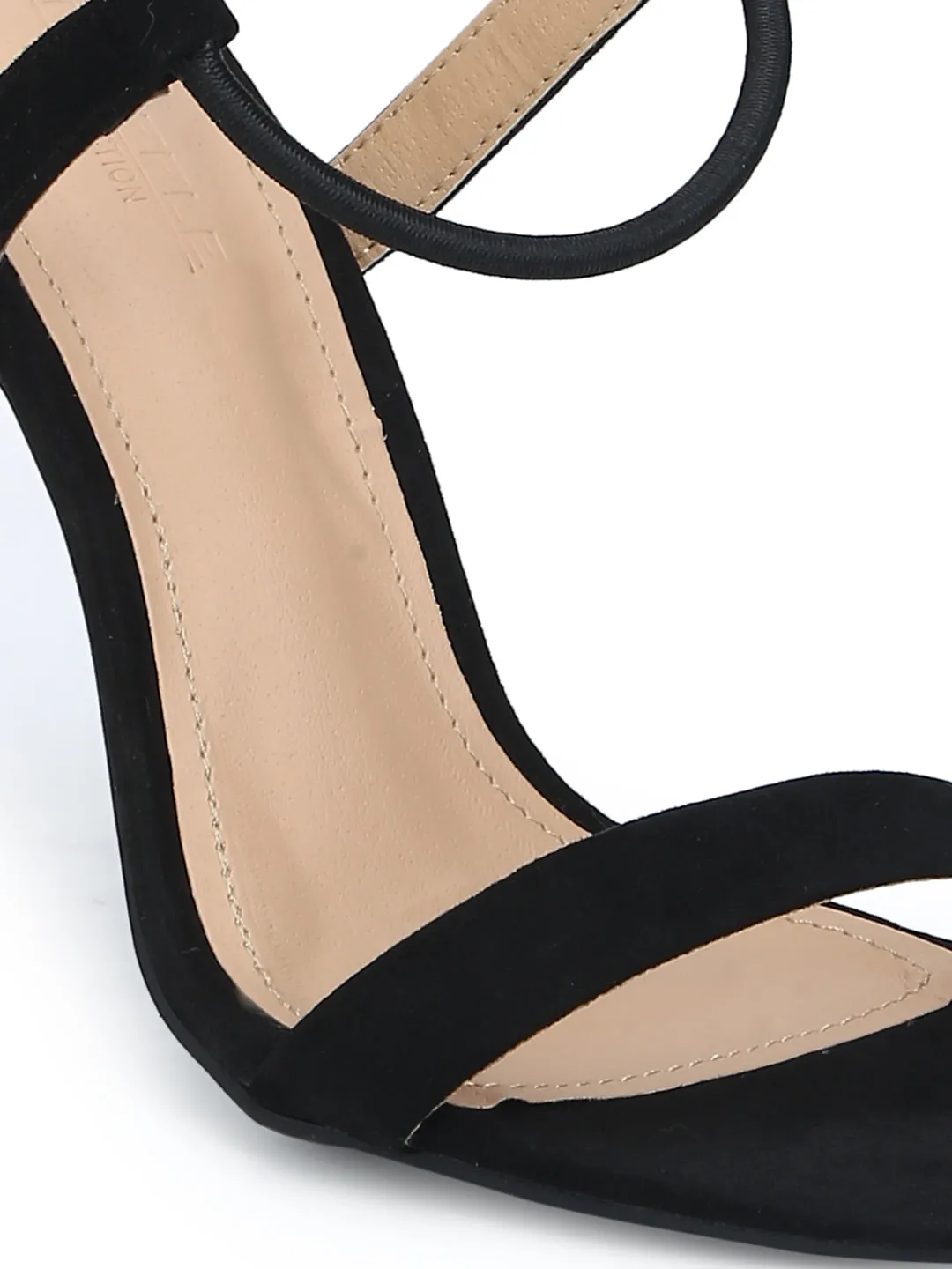 Black Micro Round Ankle Strap Stilettos