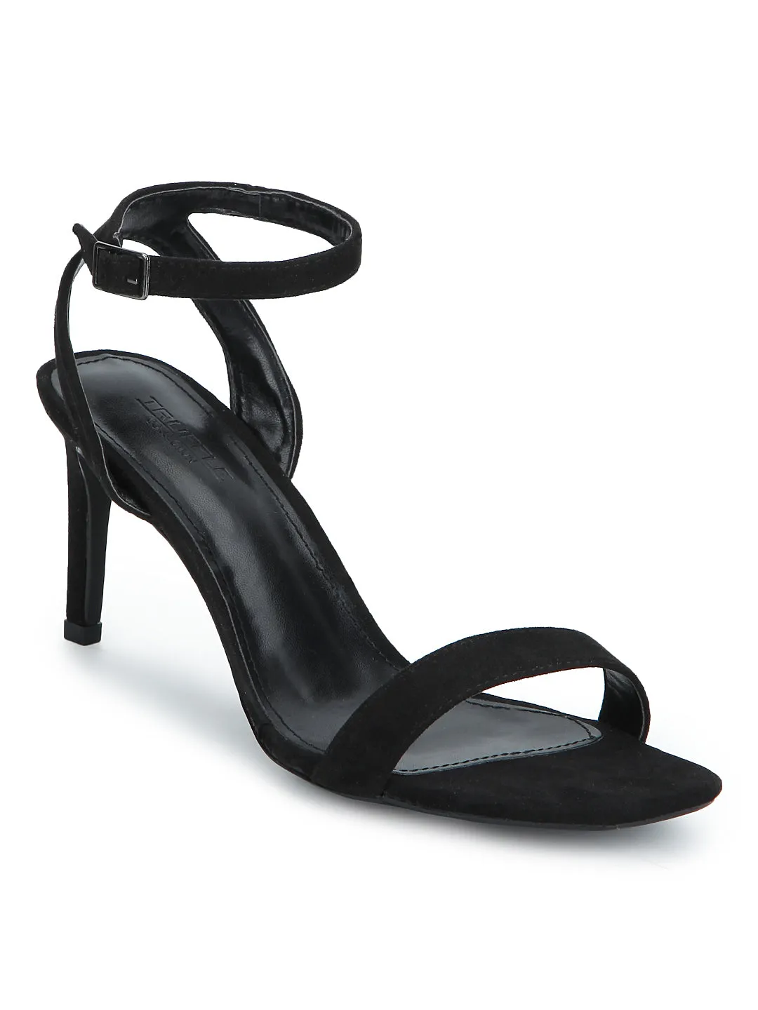 Black Micro Thin Ankle Strap Stilettos