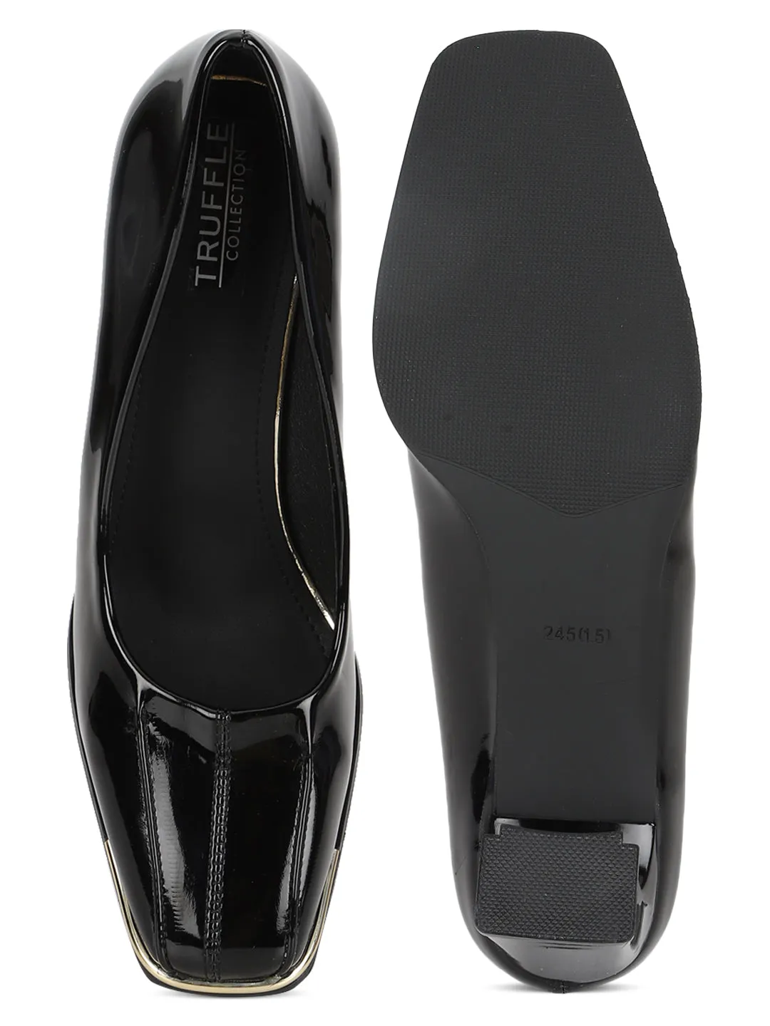 Black Patent Block Heel Pumps (TC-RS2069-BLK)