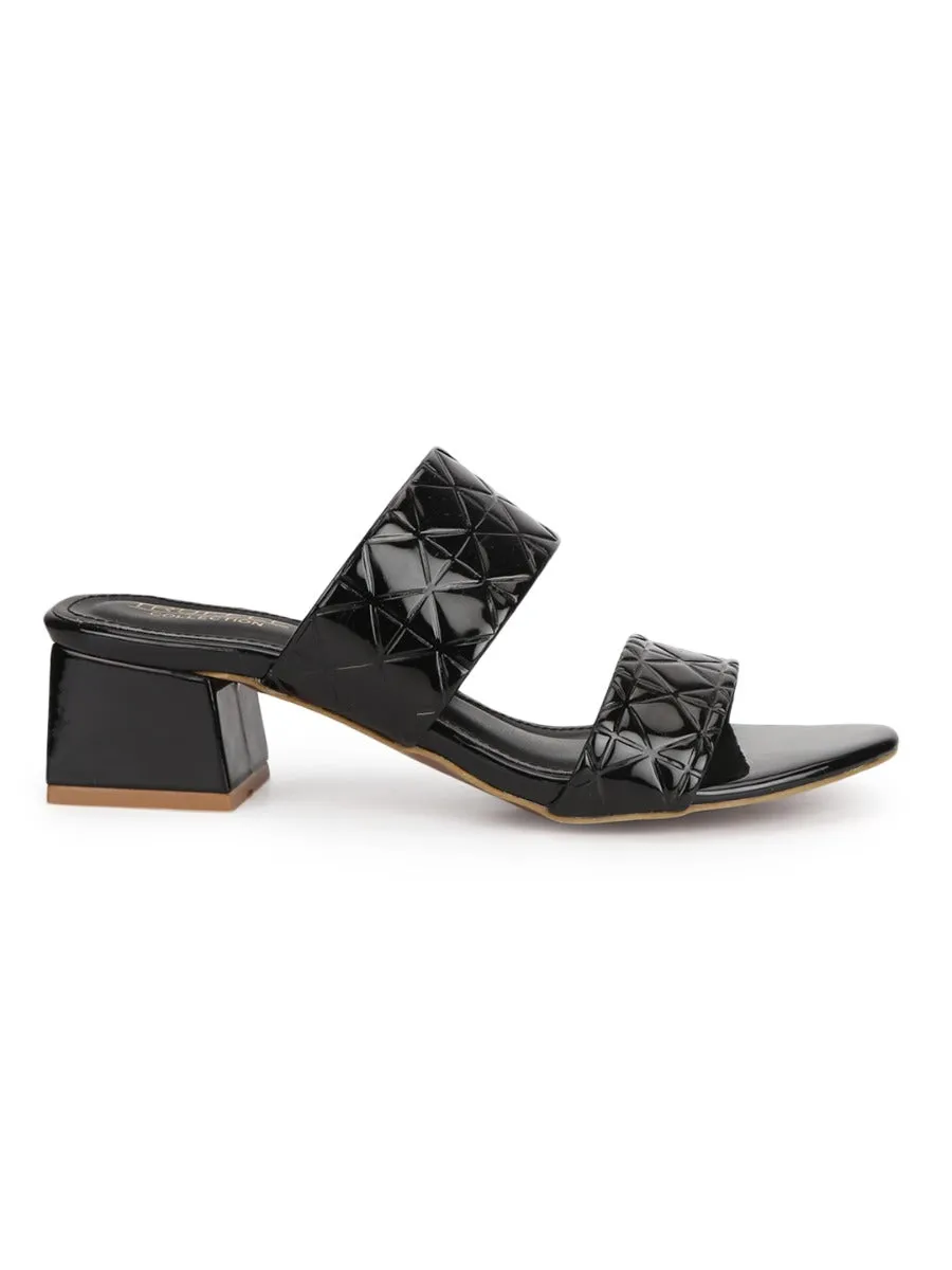 Black Patent Textured Low Heel Mules