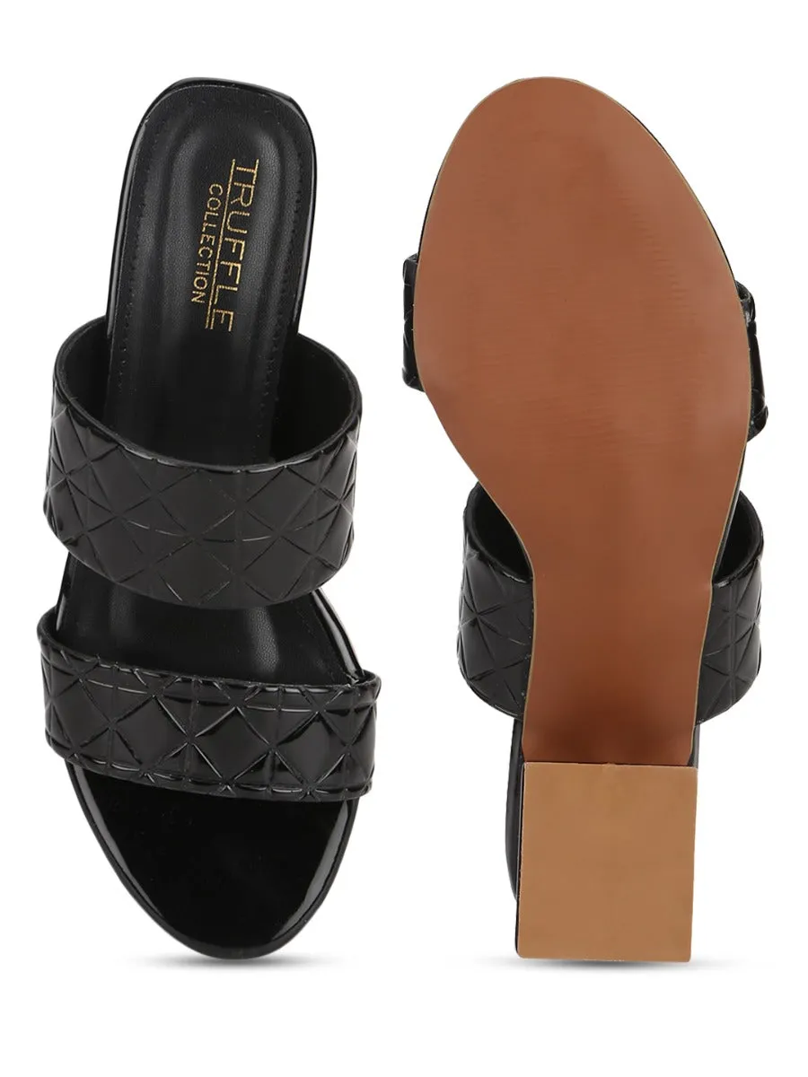 Black Patent Textured Low Heel Mules