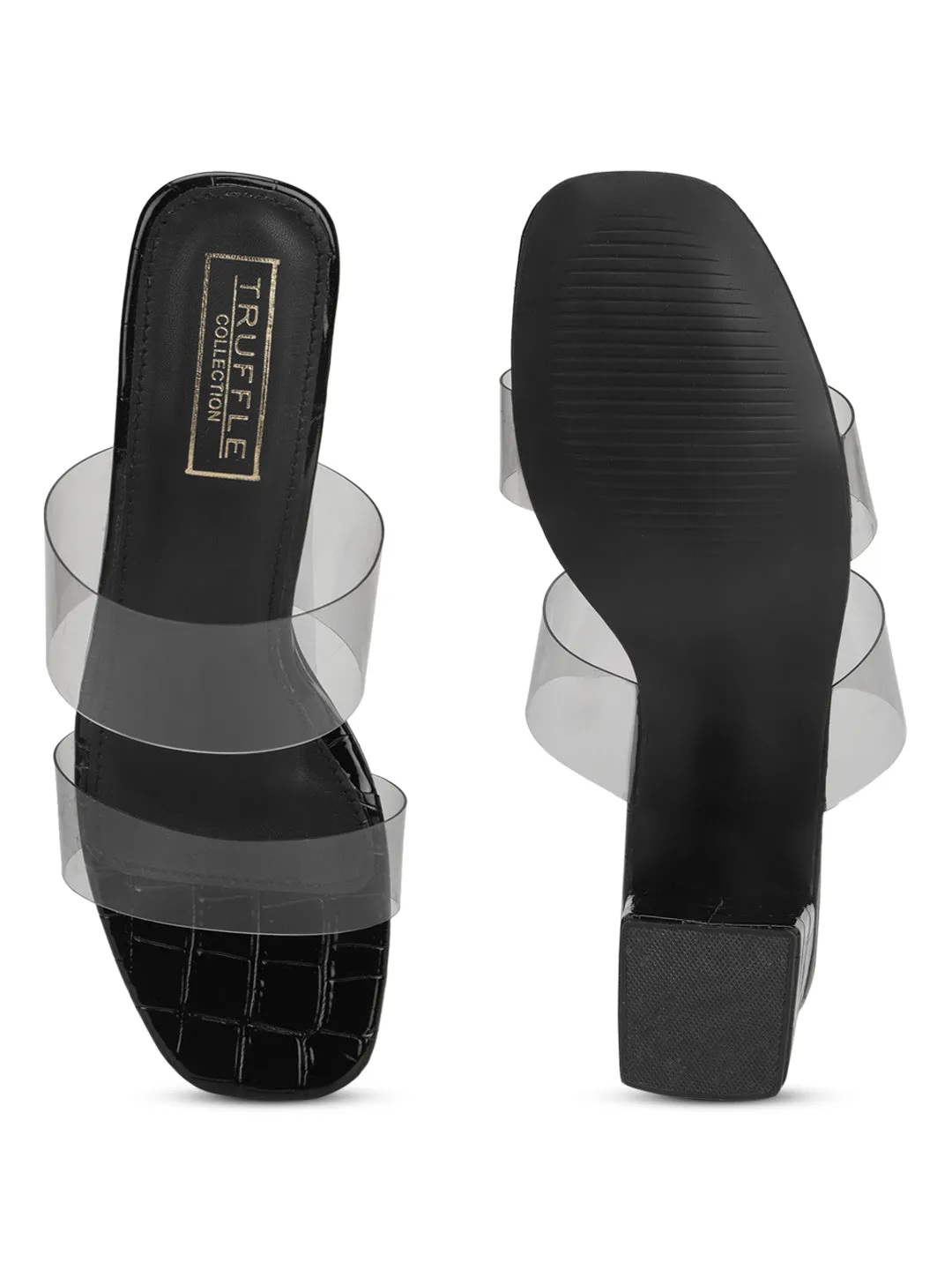 Black Perspex Mules With Clear Straps (TC-SLC-R505-BLK)