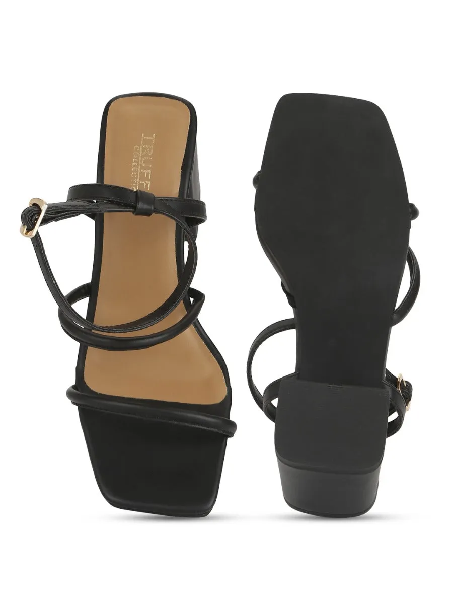 Black PU Block Heel Sandals