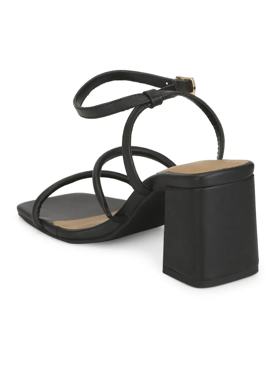 Black PU Block Heel Sandals