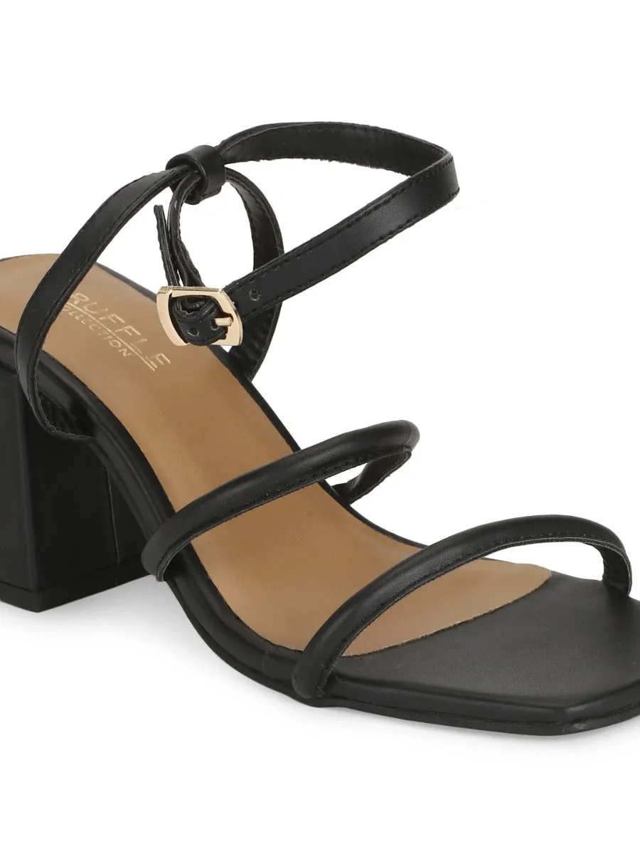 Black PU Block Heel Sandals