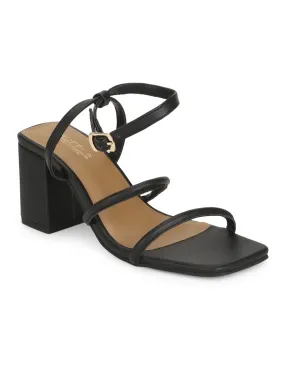 Black PU Block Heel Sandals