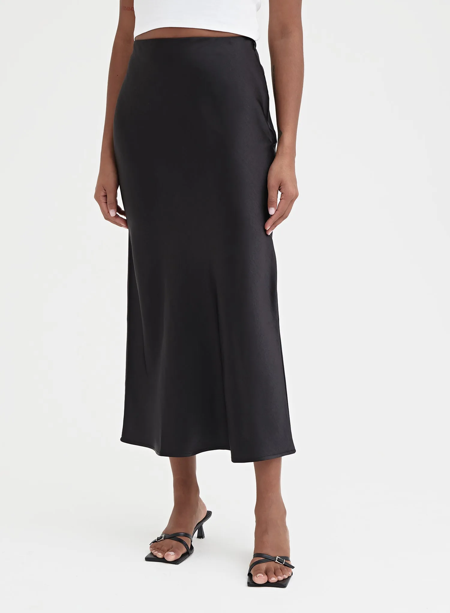 Black Satin Midaxi Skirt - Novah