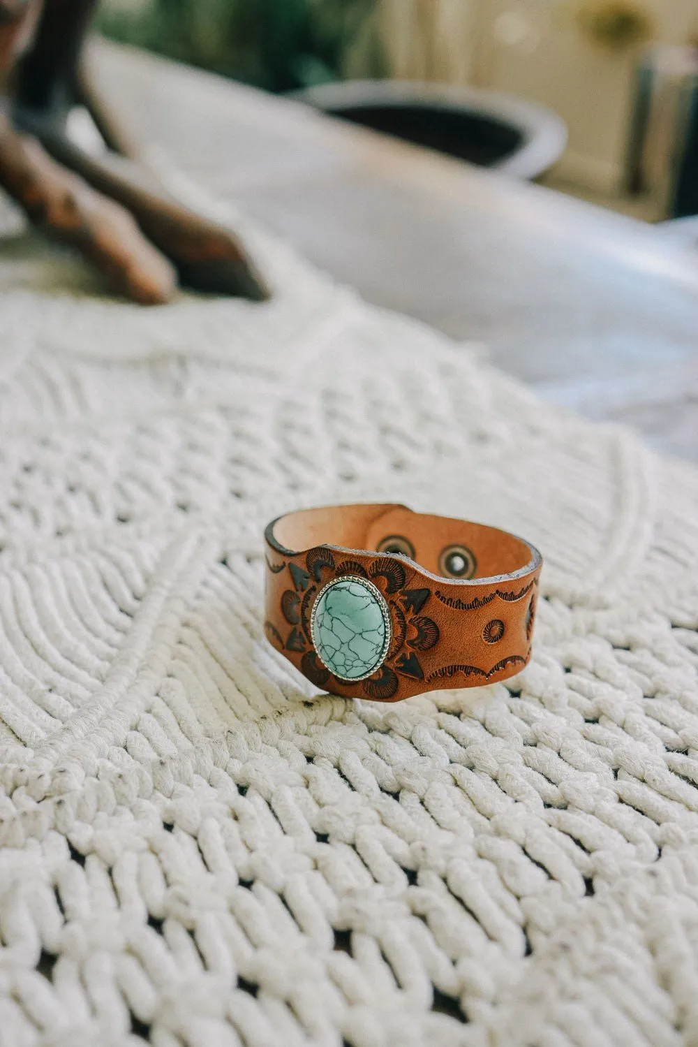 Boho Leather & Turquoise Cuff Bracelet