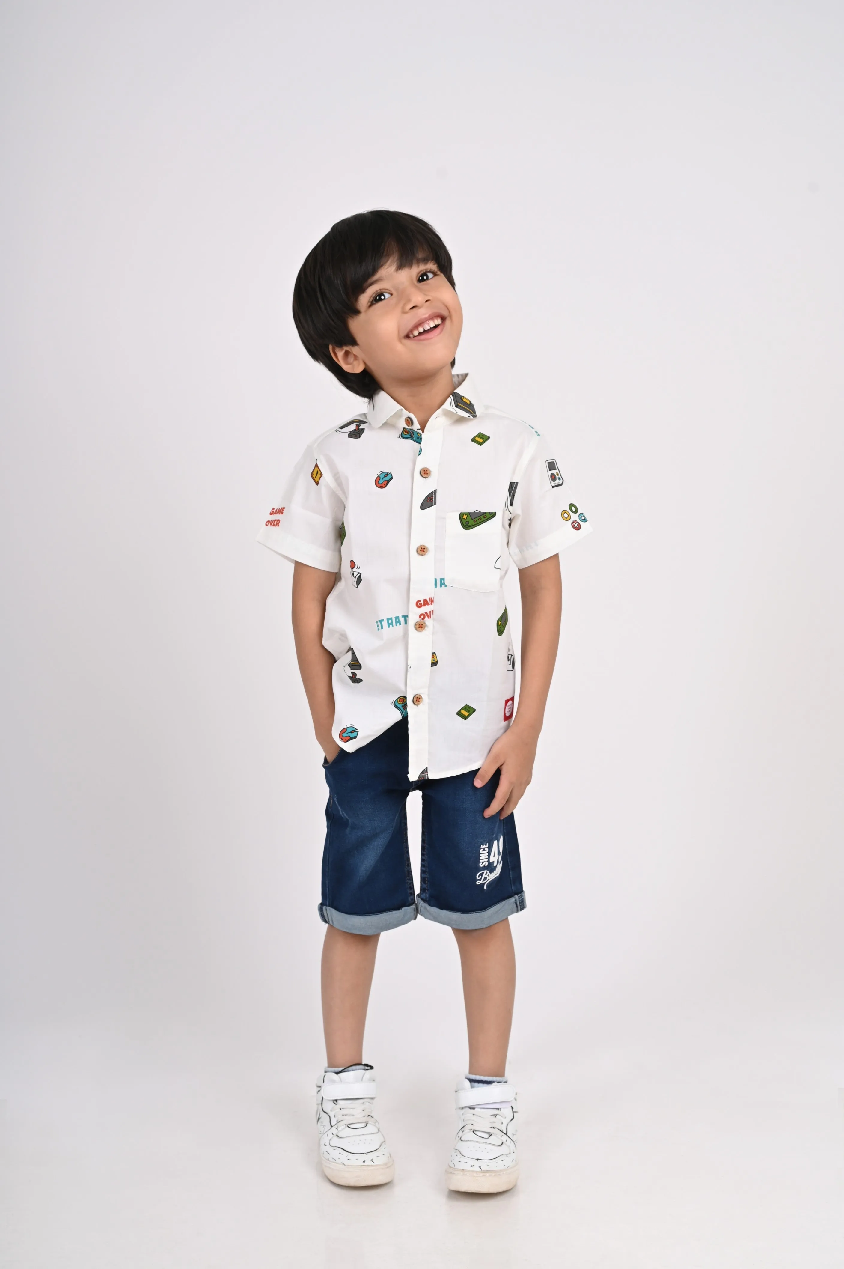 Boys White Printed Shirt