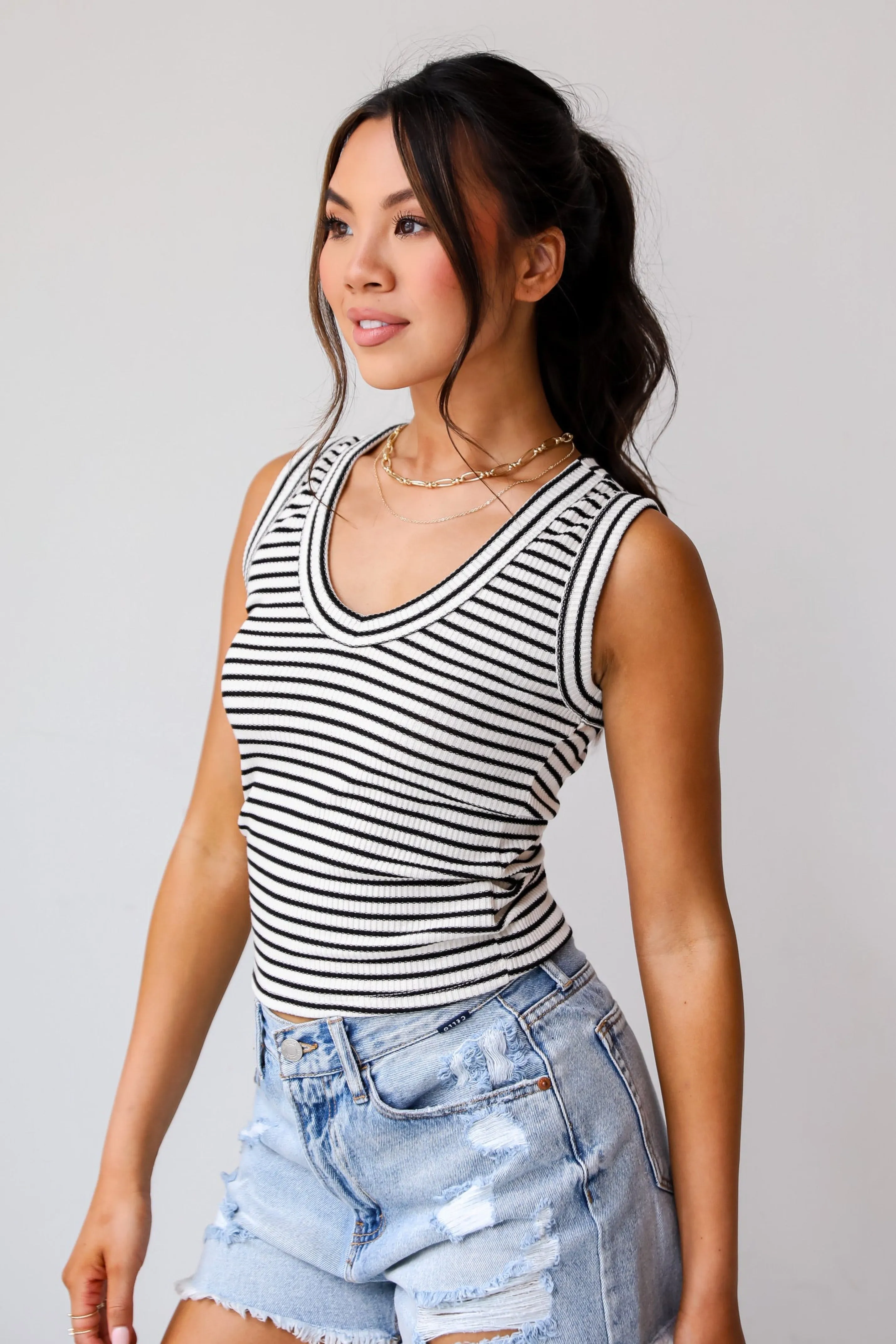 Bri Striped V-Neck Tank - DU DEAL