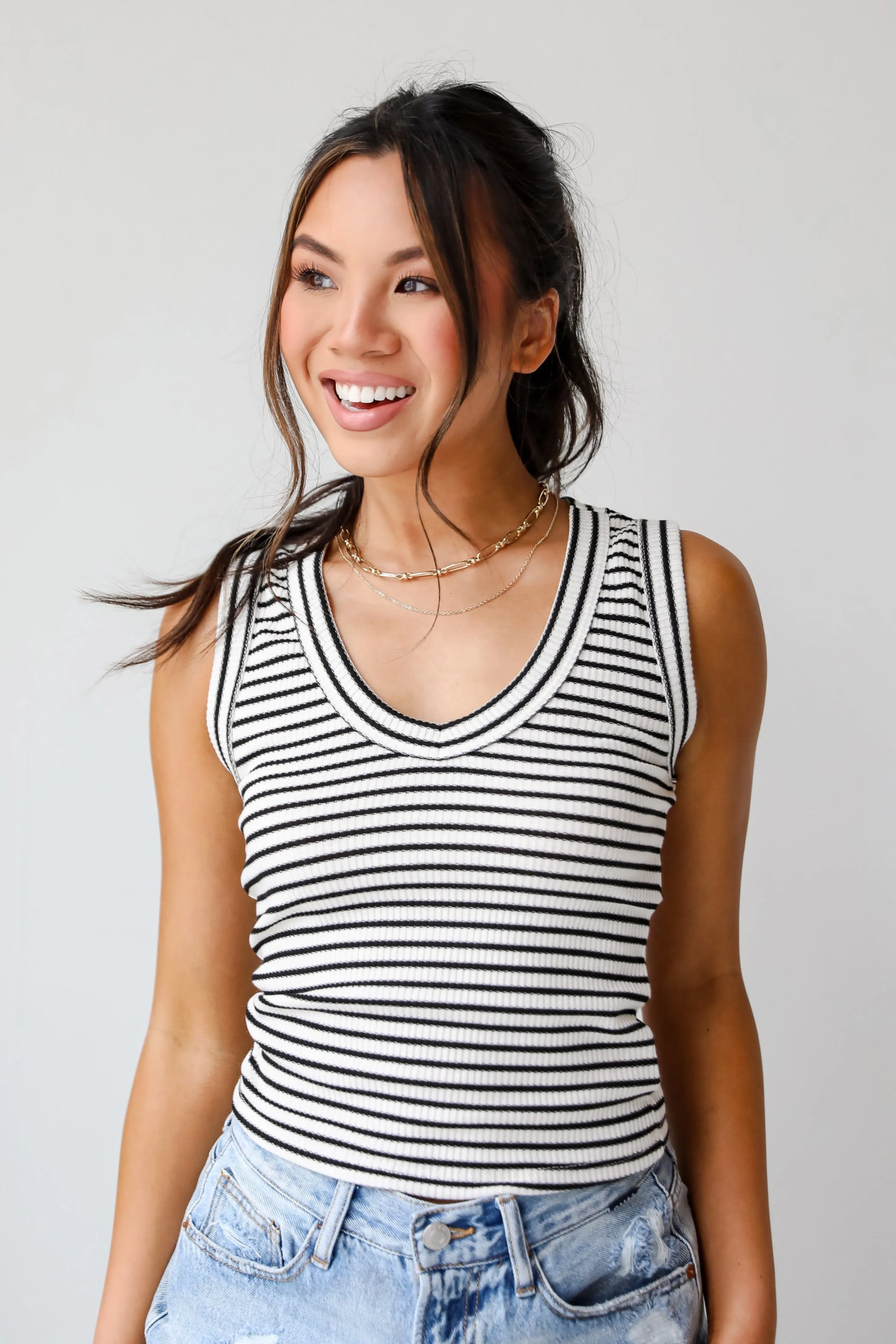 Bri Striped V-Neck Tank - DU DEAL