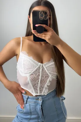 Brogan White Lace & Mesh Strappy Corset Crop Top