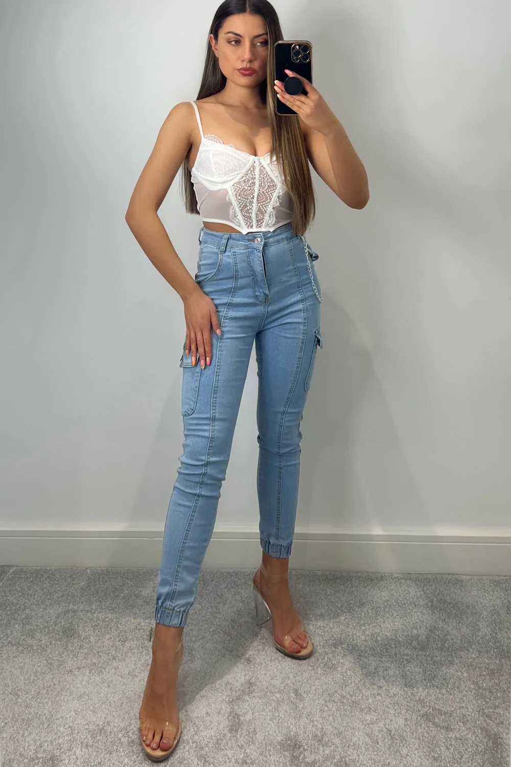 Brogan White Lace & Mesh Strappy Corset Crop Top