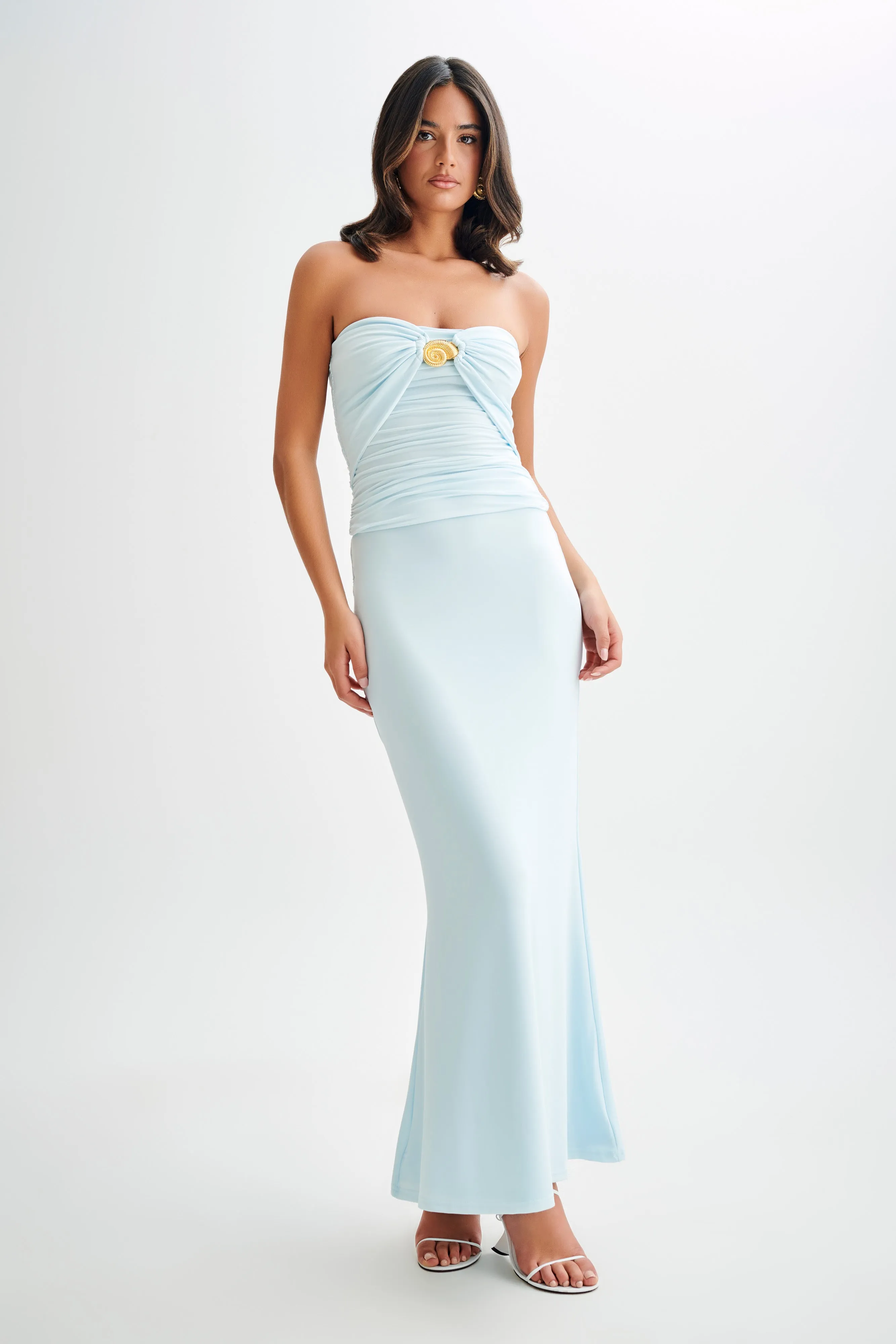 Bruna Slinky Fishtail Maxi Skirt - Sky Blue