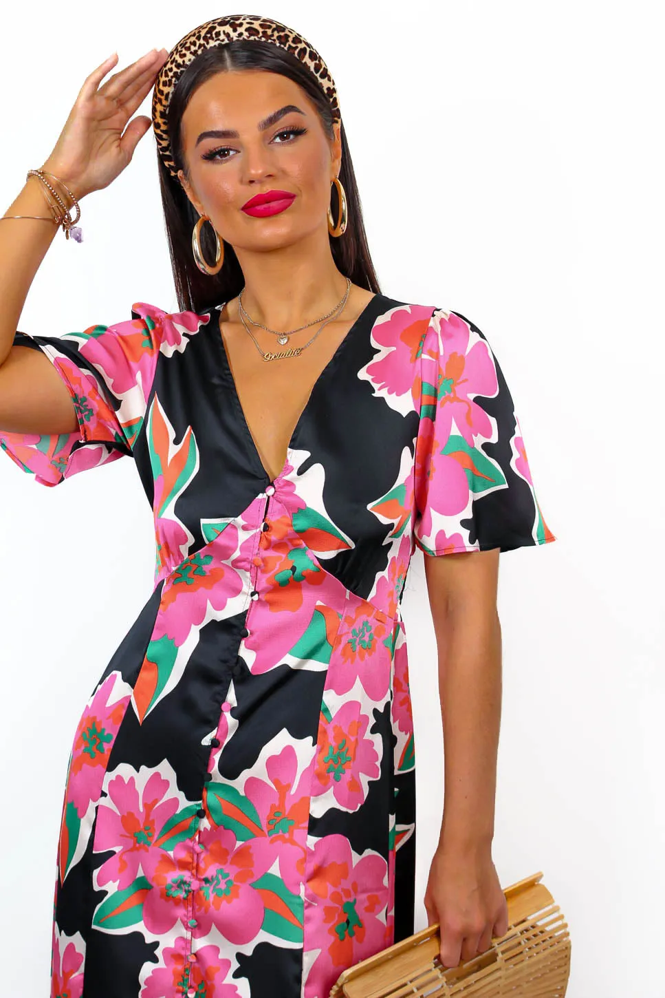 Brunch Babe - Black Multi Floral Midi Dress