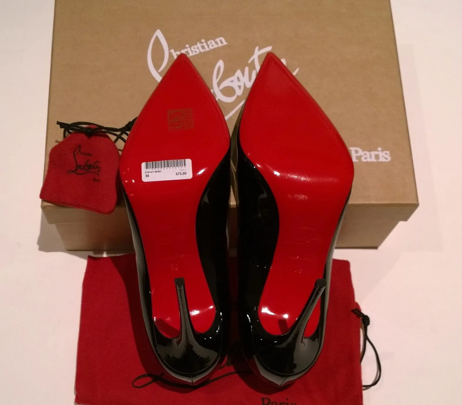 Christian Louboutin Kate 100 Black Patent Heels with red soles new in box