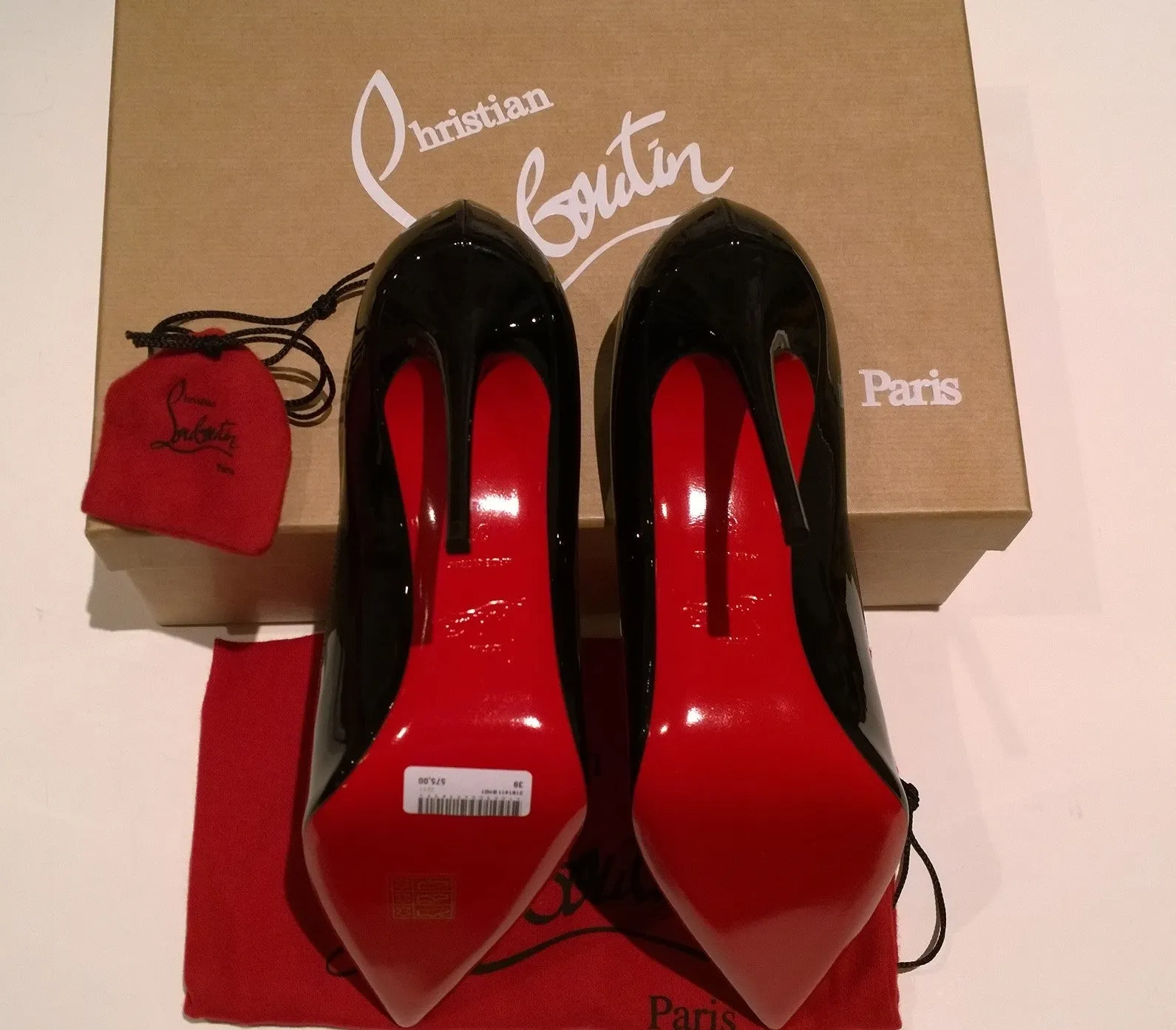 Christian Louboutin Kate 100 Black Patent Heels with red soles new in box