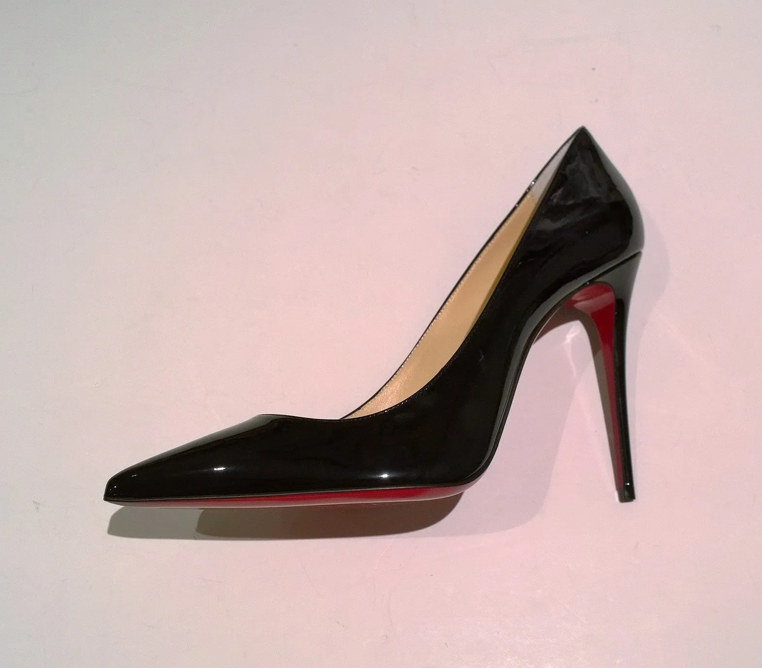 Christian Louboutin Kate 100 Black Patent Heels with red soles new in box