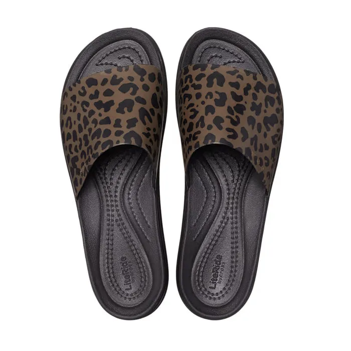 Stylish Black Crocs Brooklyn Animal Print Slide Platform Sandals for Comfort and Fashion