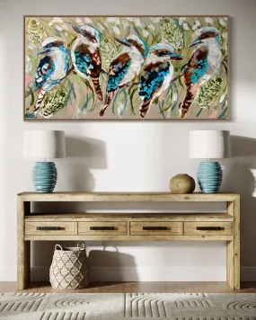 Daily visiting kookaburras - Original on Belgian linen