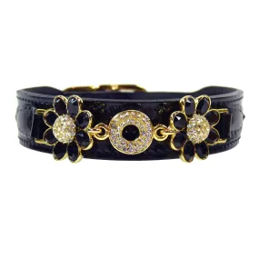 Daisy Dog Collar in Black Patent & Gold