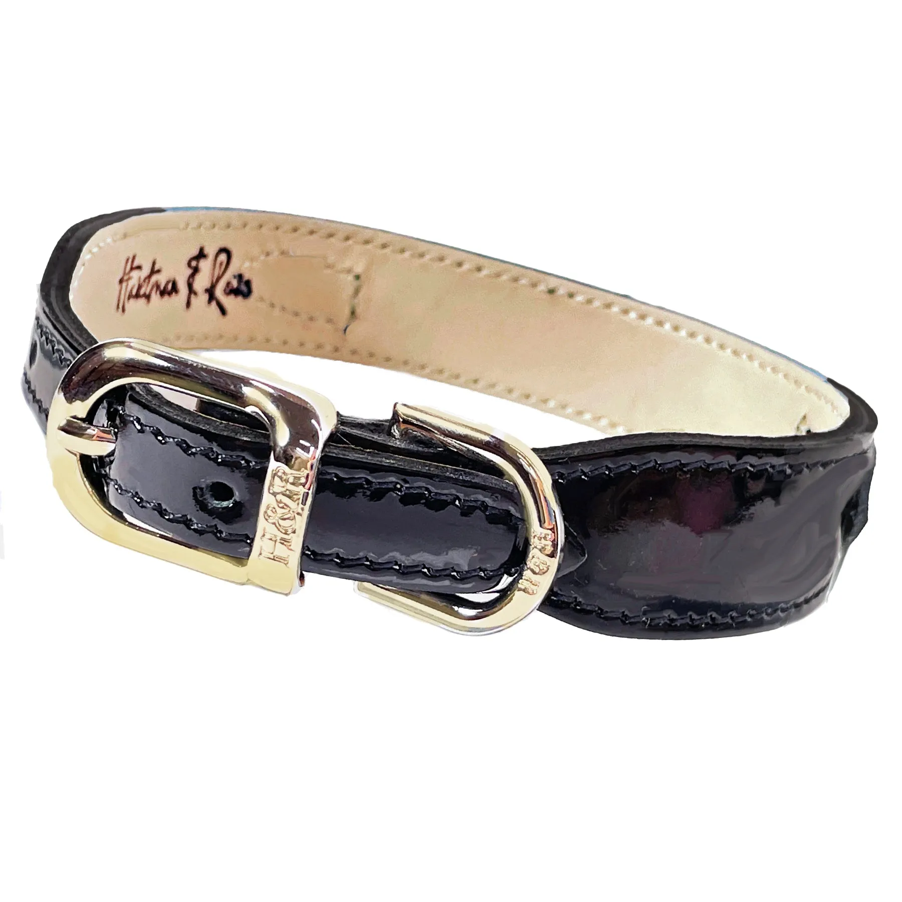 Daisy Dog Collar in Black Patent & Gold