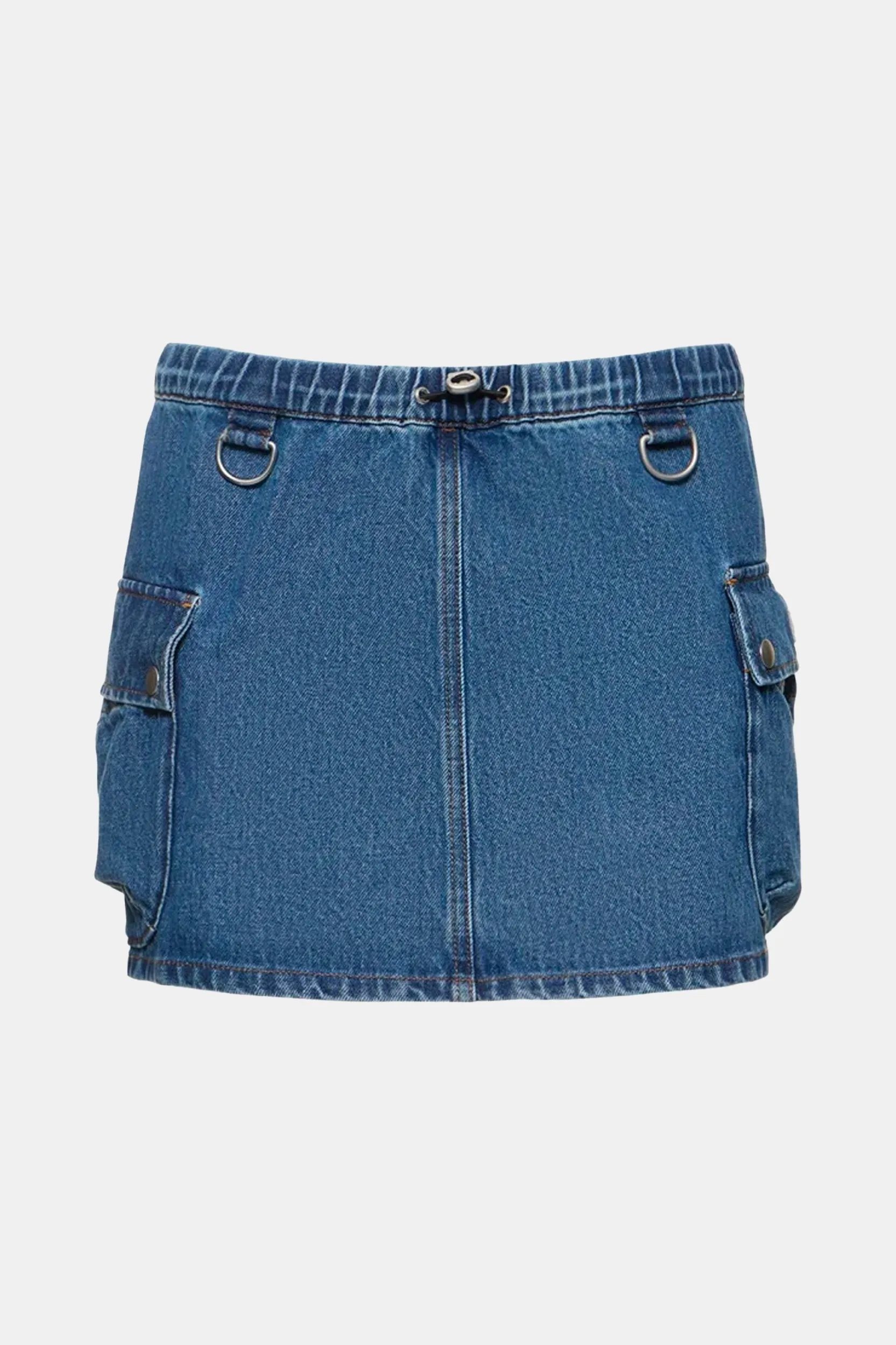 Denim Cargo Skirt in Washed Blue