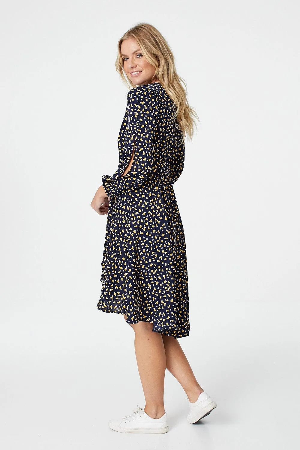 Ditsy Print Wrap Front Dress