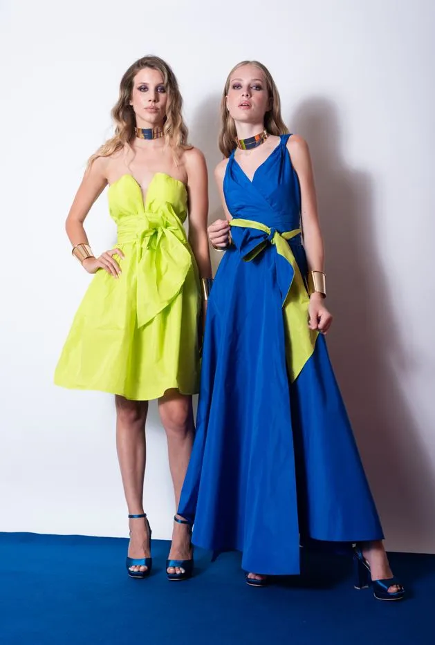 EDAS Tenerezza Cobalt Blue Taffeta Style Belted Dress