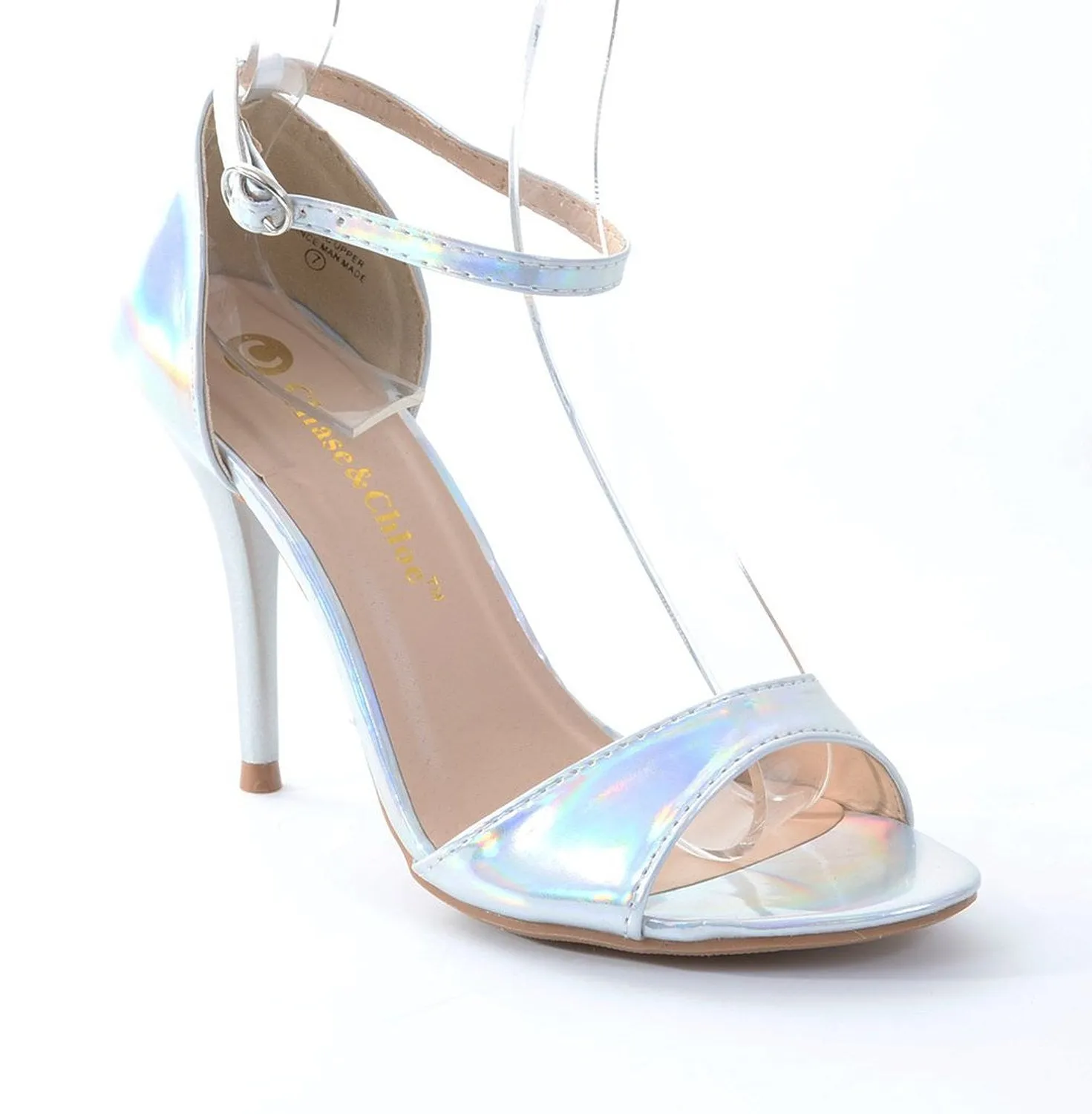 Elegant-1 Hologram Open Toe Ankle Strap Heel Sandals