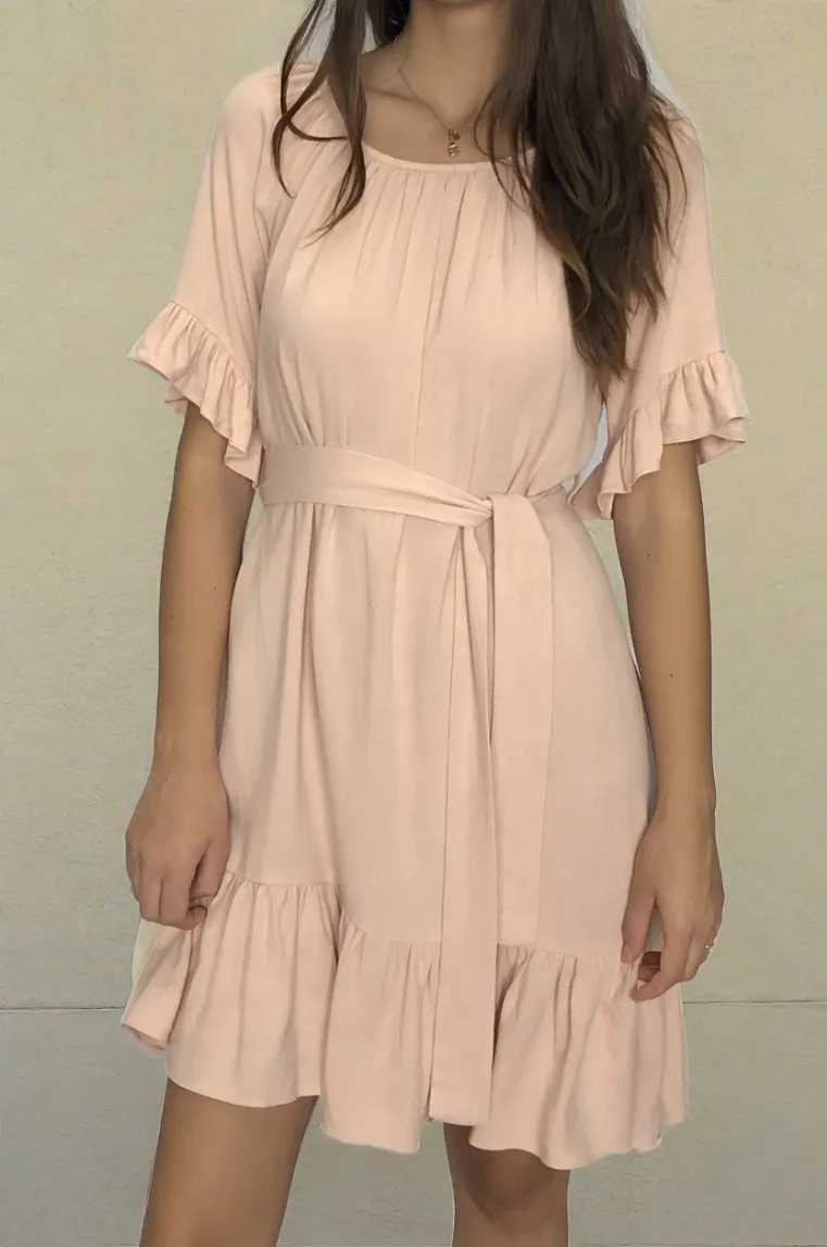 Fate   Becker Dakota Ruffle Dress in Beige Pink