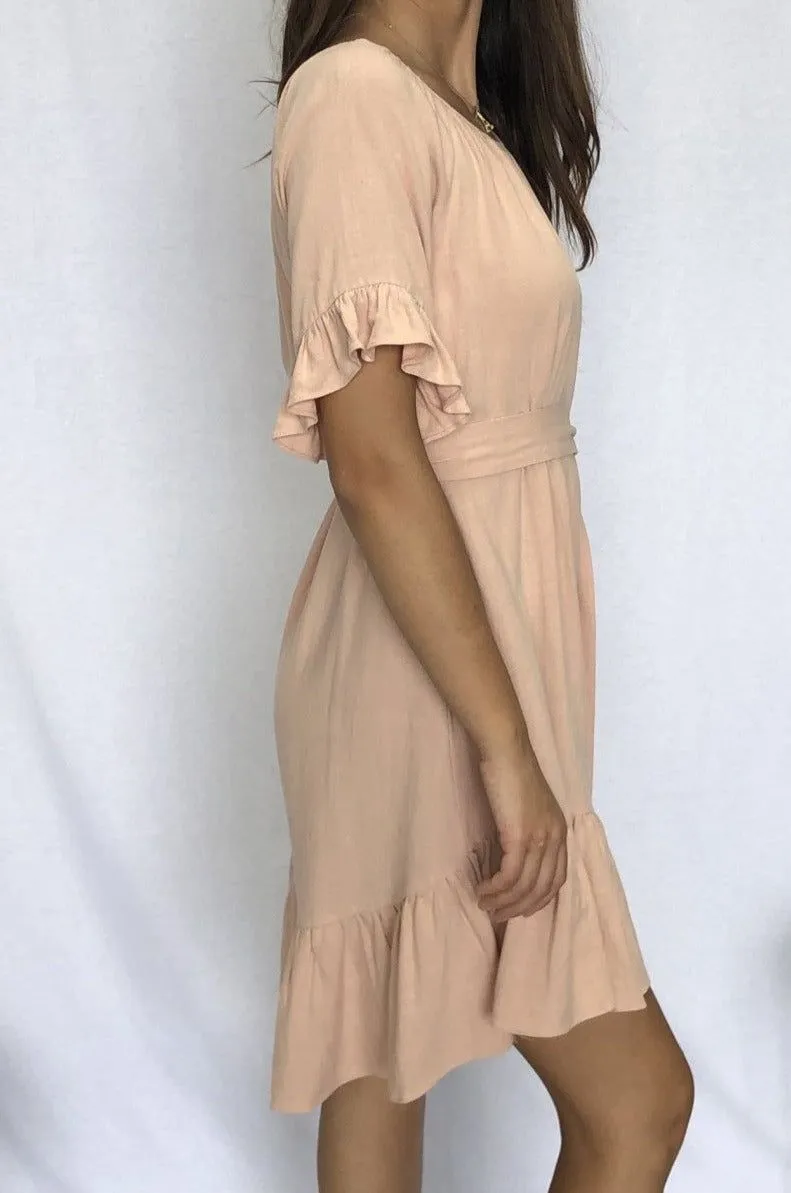 Fate   Becker Dakota Ruffle Dress in Beige Pink