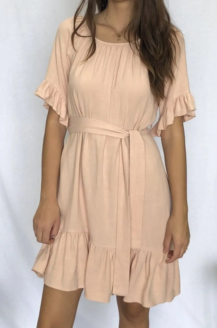 Fate   Becker Dakota Ruffle Dress in Beige Pink