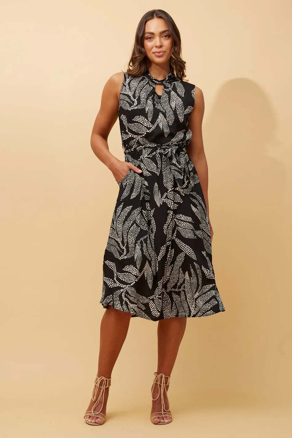 FILOMENA LEAF PRINT MIDI DRESS