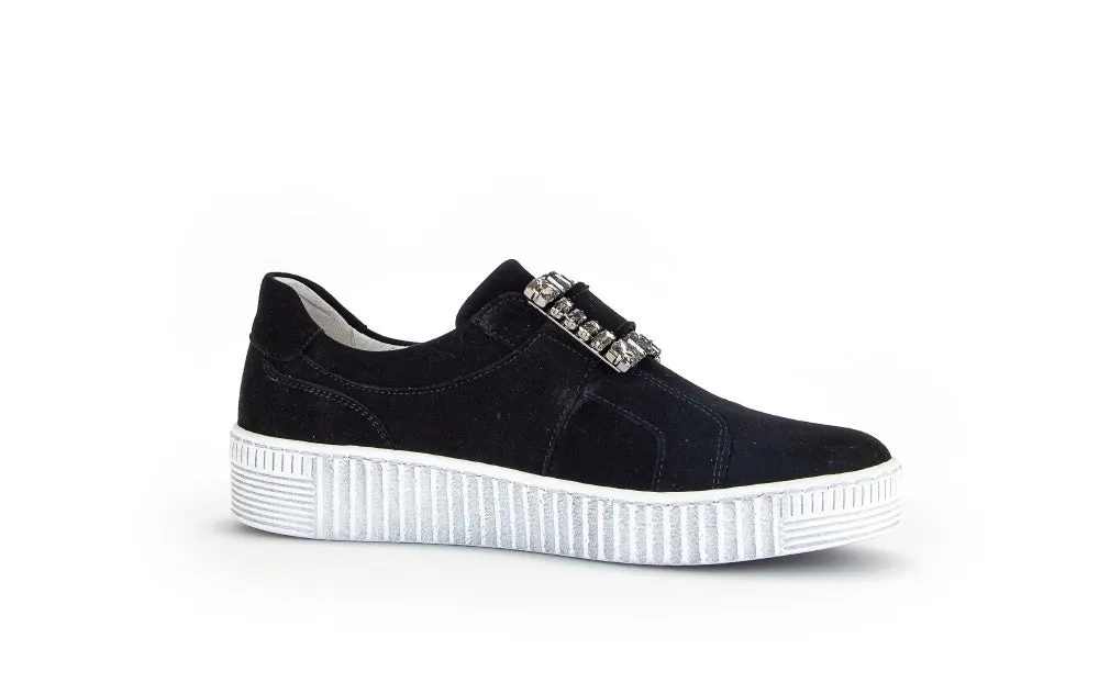 Gabor Black Suede slip on trainer with Diamante Buckle 33817