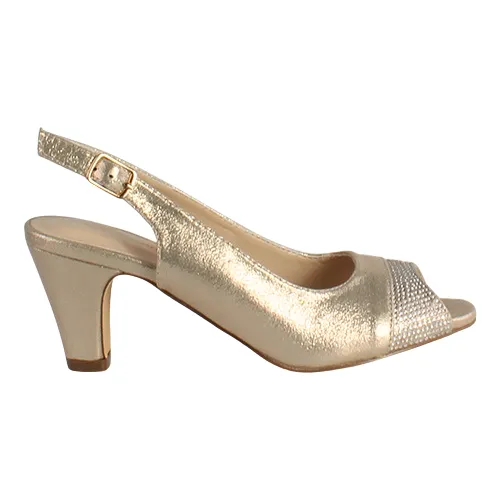 Glamour Sling Back Peep Toes  - Bern - Gold