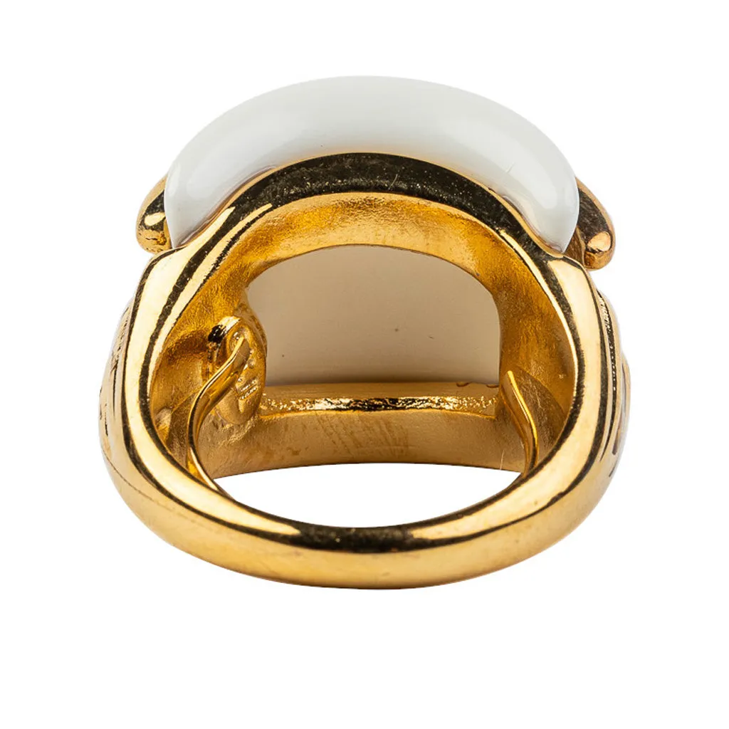 Gold and White Double Ribbed Ring