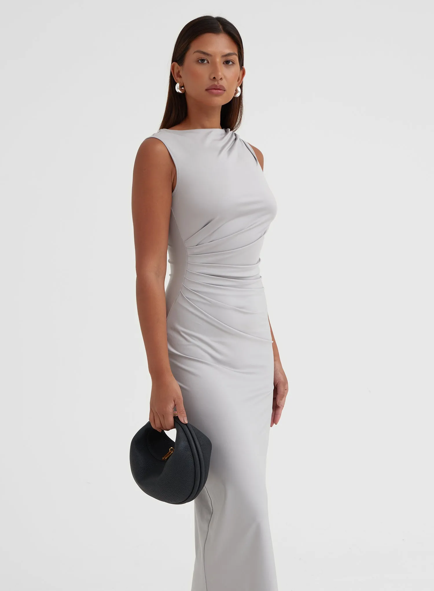 Grey Ruched Jersey Midaxi Dress - Tamilda